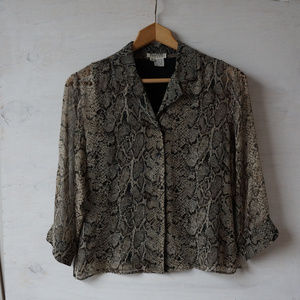 Delicate Animal Print 100% Silk Blouse Classic S